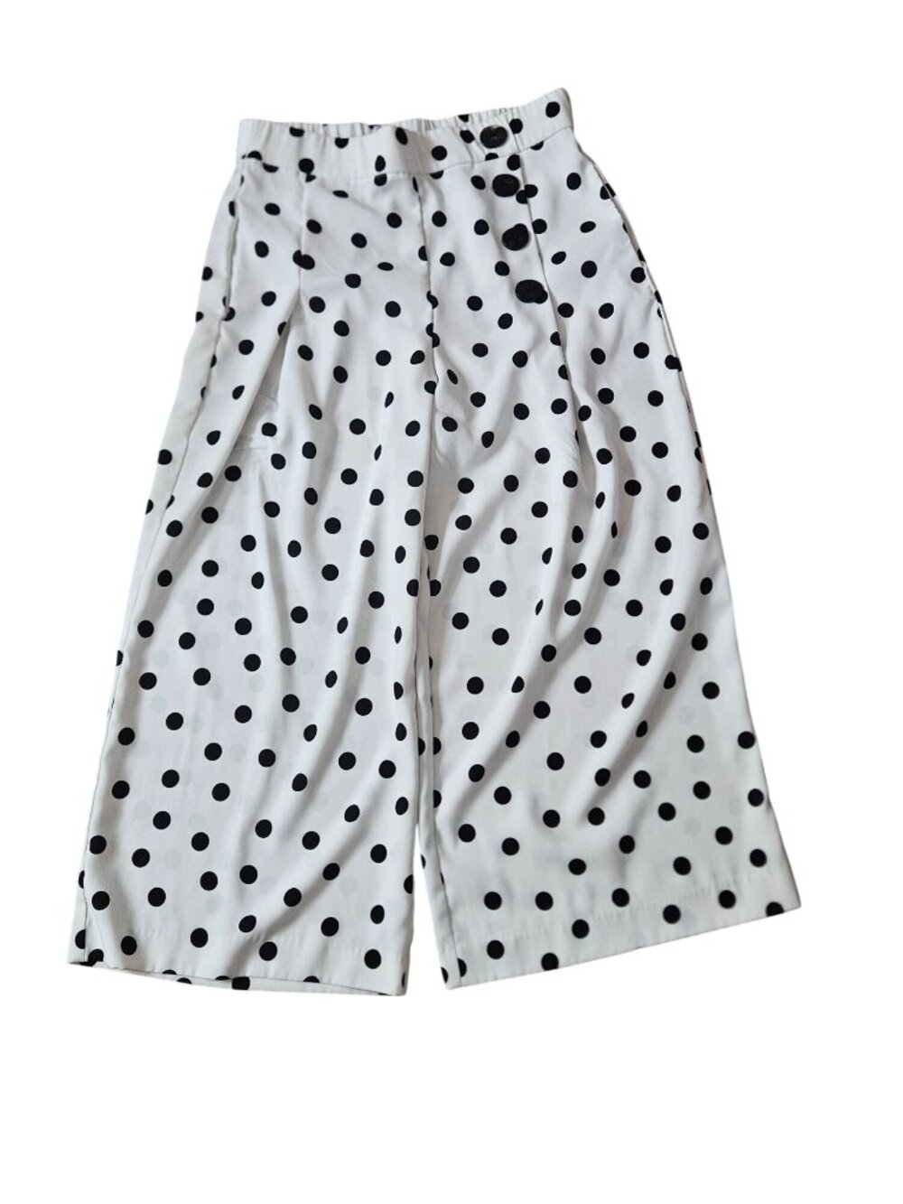 Zara Polka Dot Wide-Leg Culottes With Button Detail White & Black Size M